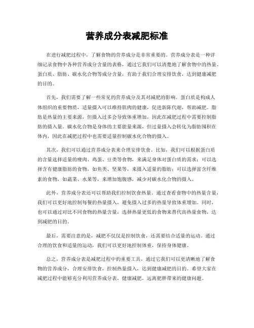 营养成分表减肥标准