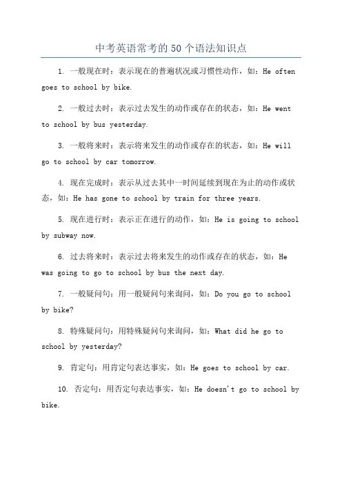 中考英语常考的50个语法知识点