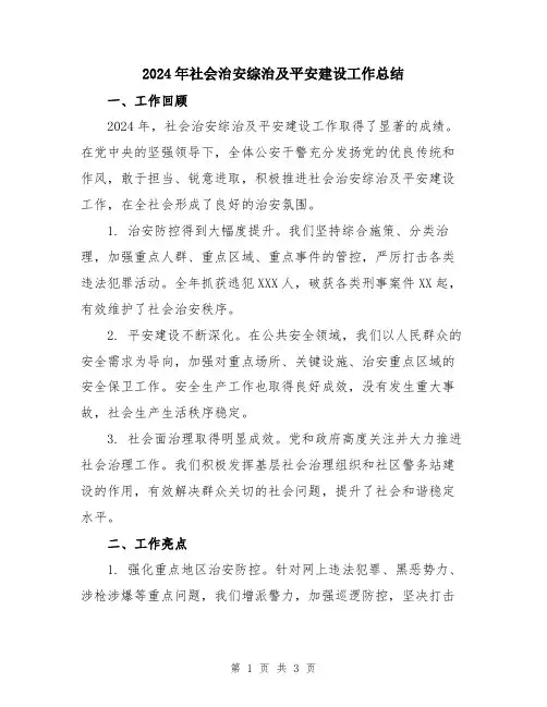 2024年社会治安综治及平安建设工作总结
