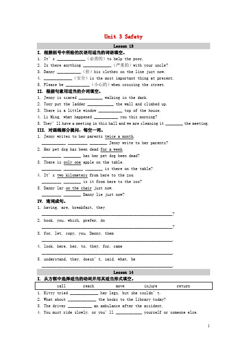 九年级英语上册 Unit 3 Safety课堂练习1 (新版)冀教版(1)