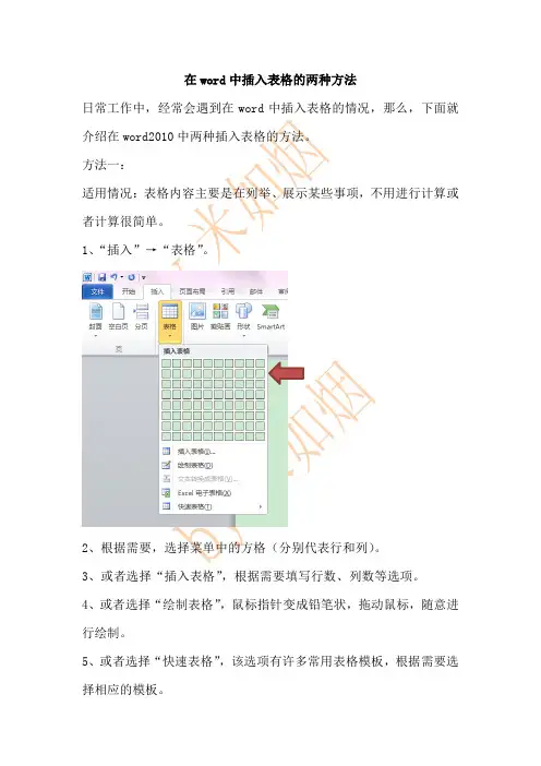 在word中插入表格的两种方法