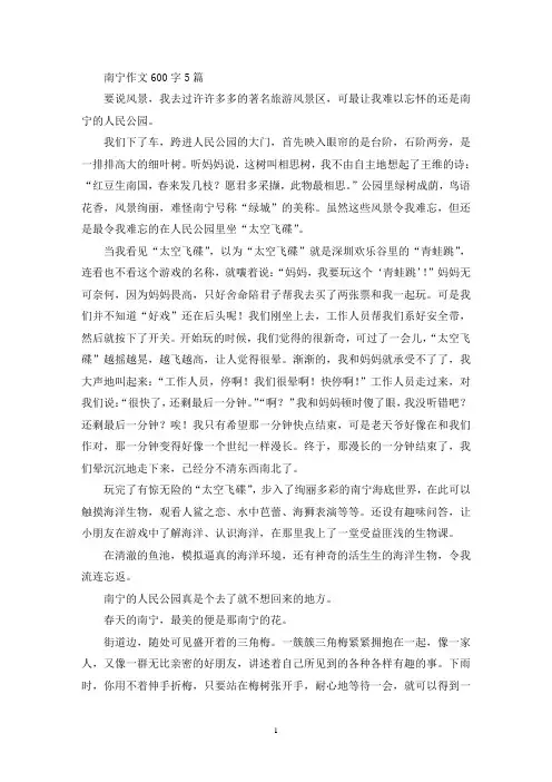 精选南宁作文600字5篇