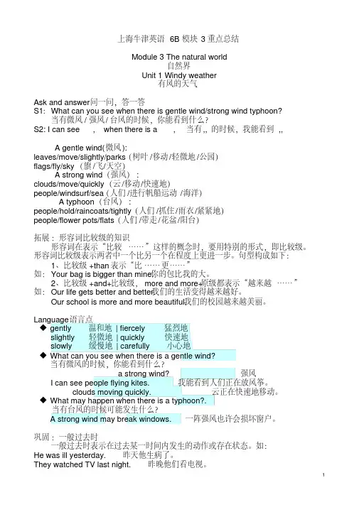 上海牛津英语六年级下册模块3重点总结