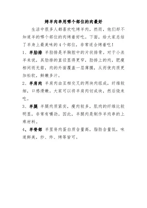 烤羊肉串用哪个部位的肉最好
