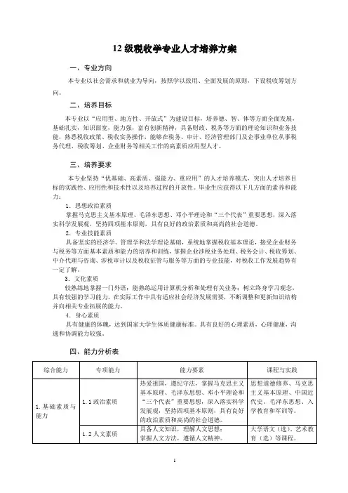 12级税收学专业人才培养方案