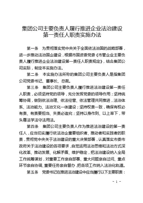 集团公司主要负责人履行推进企业法治建设第一责任人职责规定