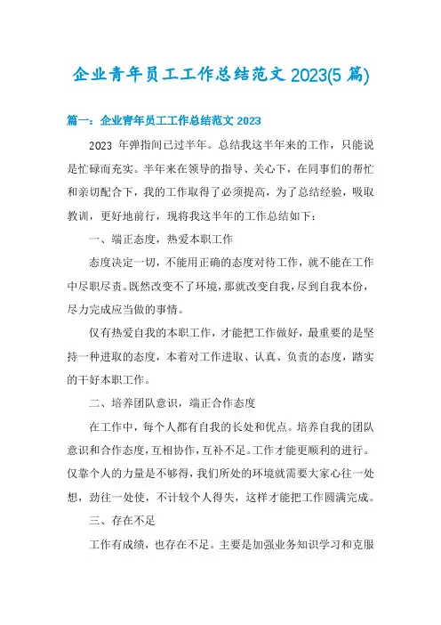 企业青年员工工作总结范文2023(5篇)