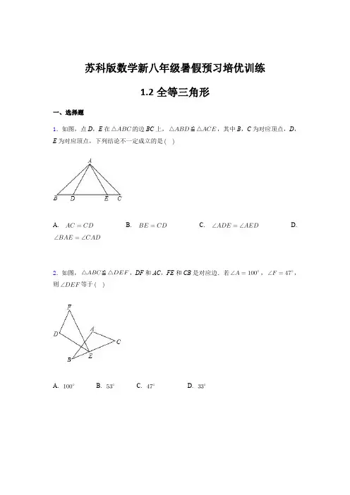苏科版八年级上册1-2全等三角形 培优训练(含答案)-doc