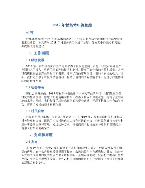 2019年村集体年终总结