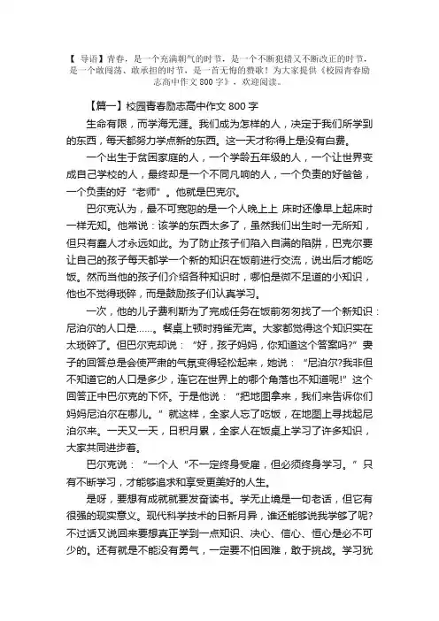 校园青春励志高中作文800字