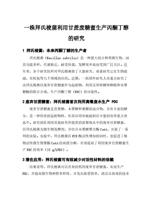一株拜氏梭菌利用甘蔗废糖蜜生产丙酮丁醇的研究