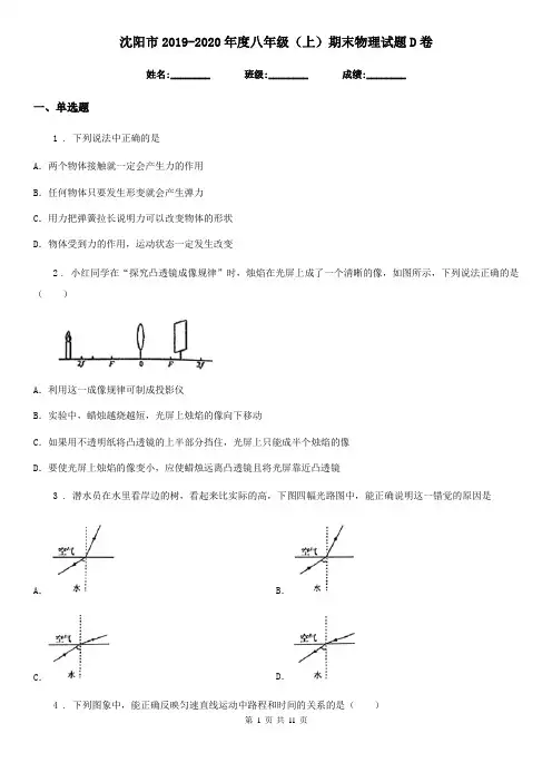 沈阳市2019-2020年度八年级(上)期末物理试题D卷