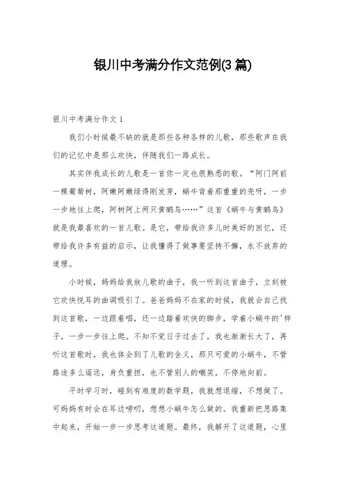 银川中考满分作文范例(3篇)