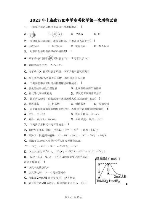 2023年上海市行知中学高考化学第一次质检试卷+答案解析(附后)