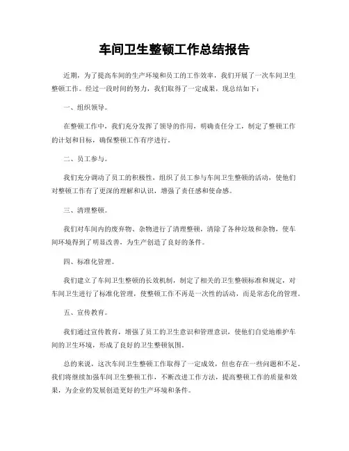 车间卫生整顿工作总结报告