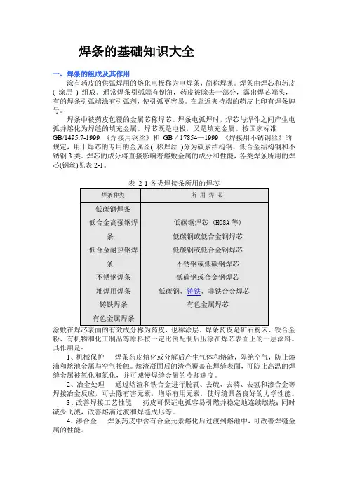 焊条的分类
