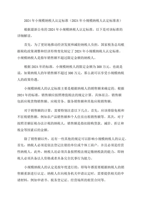 2024年小规模纳税人认定标准