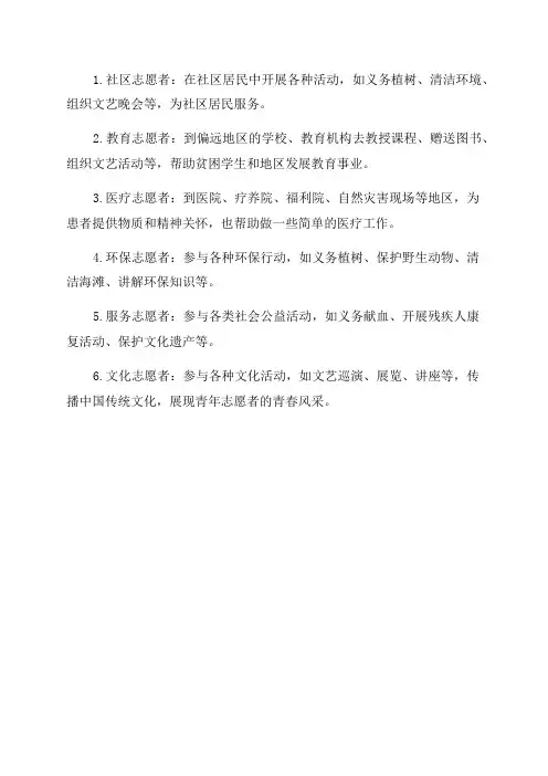 中国青年志愿者的类型