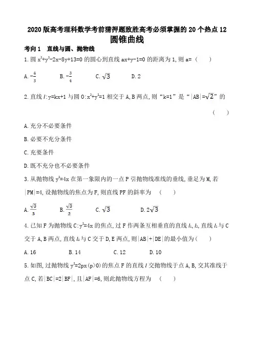 2020版高考理科数学考前猜押题致胜高考必须掌握的20个热点12圆锥曲线(5页)