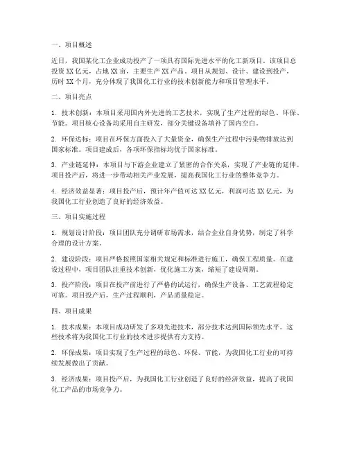 化工新项目投产总结范文