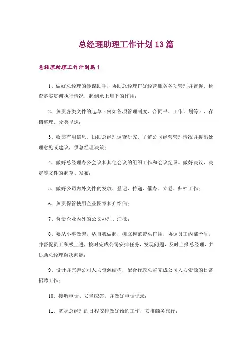 总经理助理工作计划13篇