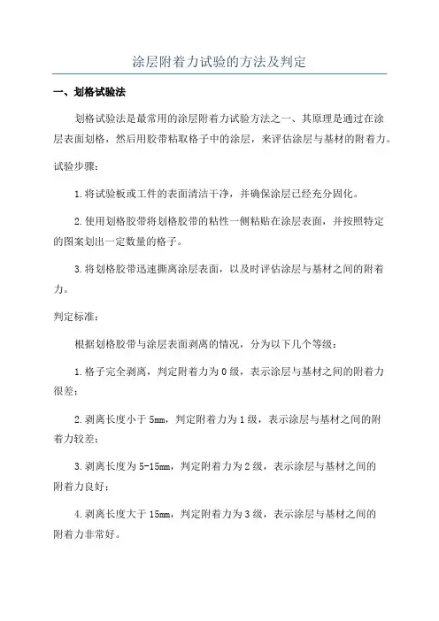 涂层附着力试验的方法及判定