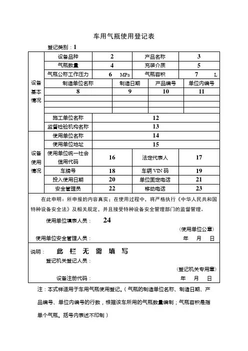 车用气瓶使用登记表