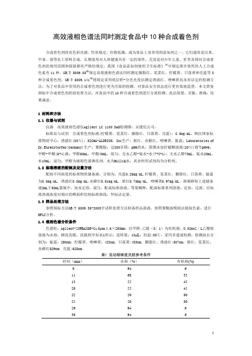 高效液相色谱法同时测定食品中10种合成着色剂