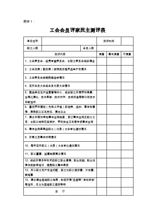 工会会员民主评家测评表