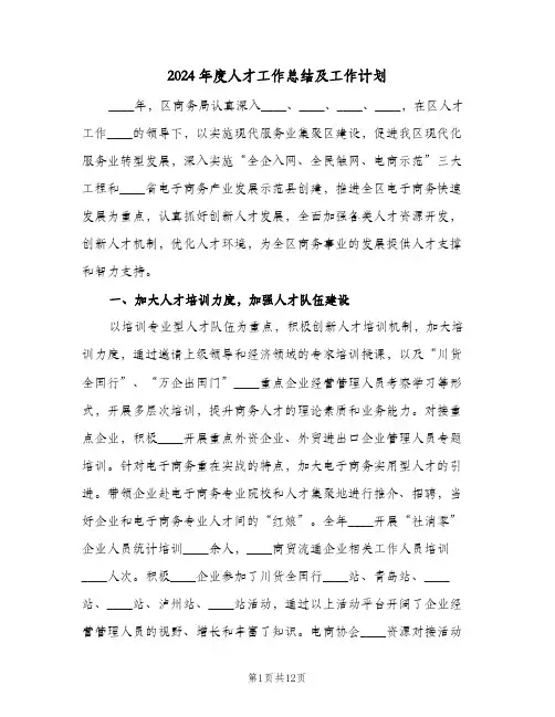 2024年度人才工作总结及工作计划(4篇)