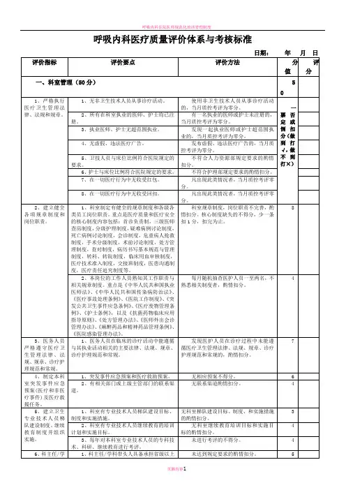 呼吸内科医疗质量评价体系与考核标准