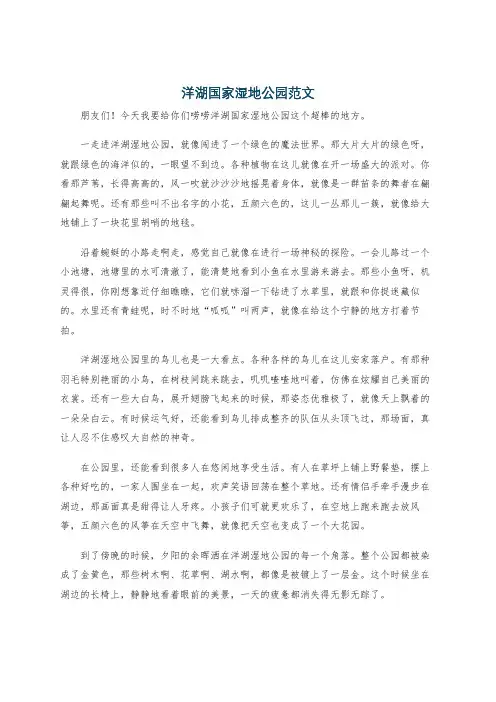 洋湖国家湿地公园范文