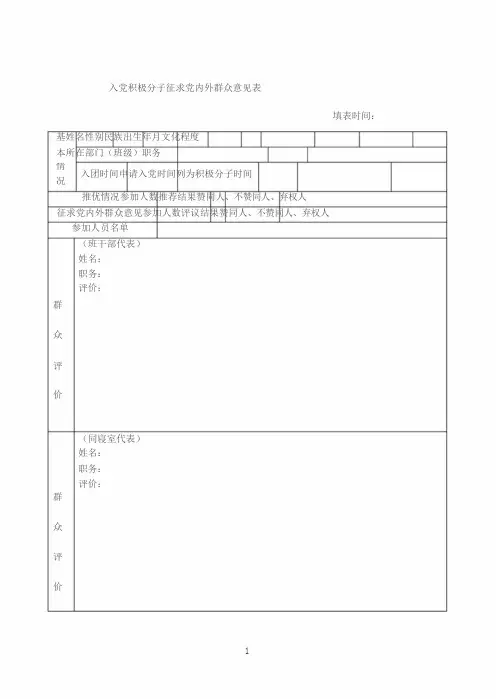 入党积极分子征求党内外群众意见表