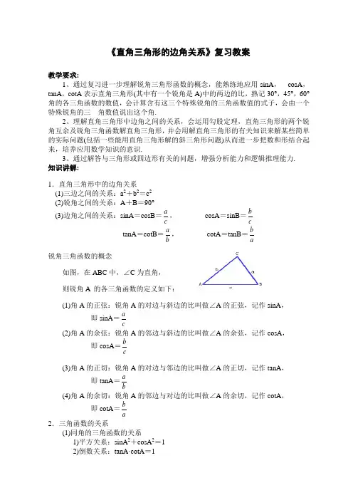 《直角三角形的边角关系》复习课教案