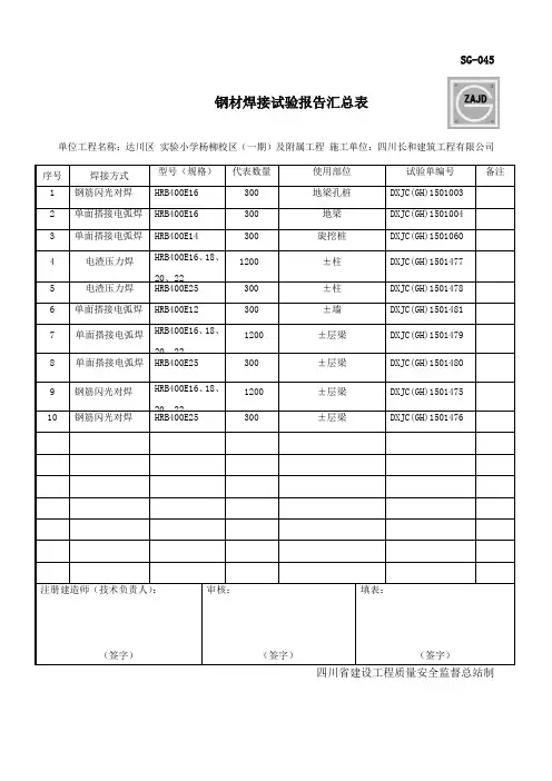 钢材焊接试验报告汇总表GS-045