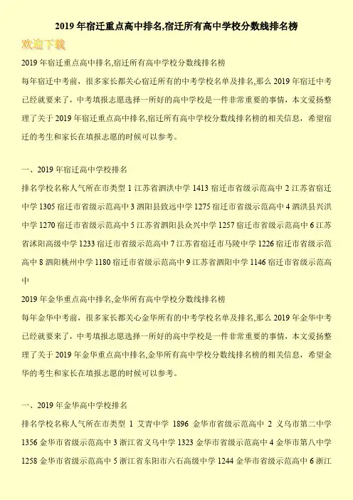 2019年宿迁重点高中排名,宿迁所有高中学校分数线排名榜 