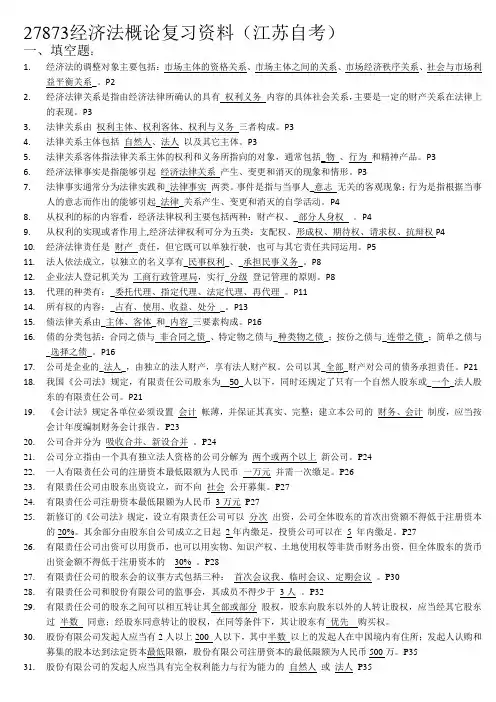 江苏自考27873经济法概论复习资料