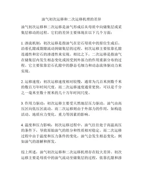 油气初次运移和二次运移机理的差异