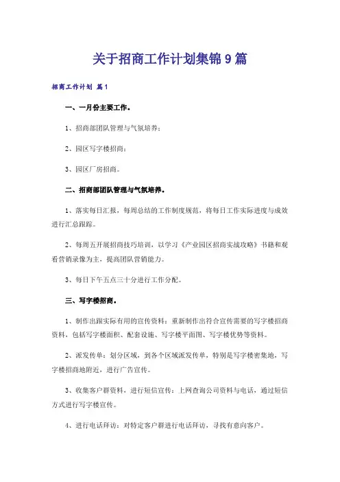 关于招商工作计划集锦9篇