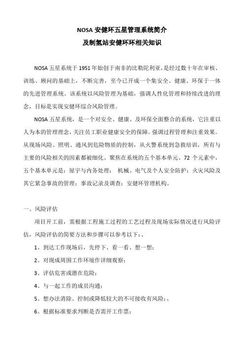 NOSA简介及制氢站安健环环相关知识