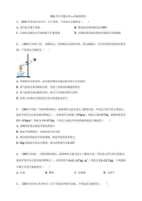 2024年中考物理分类汇编---内能的利用 