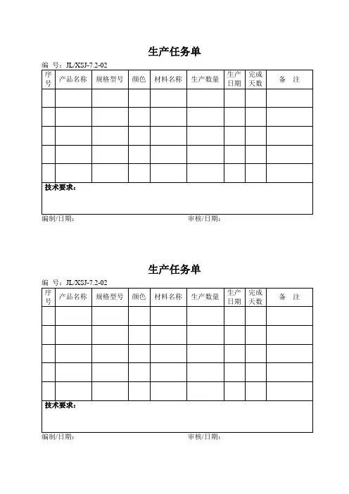 生产任务 生产计划表