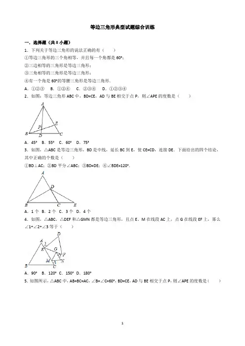 等边三角形典型试题综合训练(含解析)印刷版