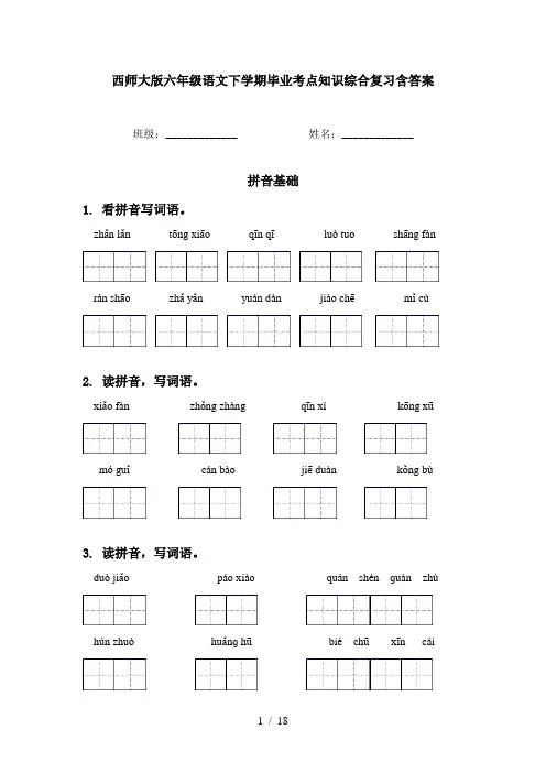 西师大版六年级语文下学期毕业考点知识综合复习含答案