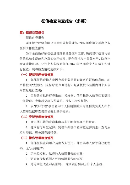 征信检查自查报告(多篇)