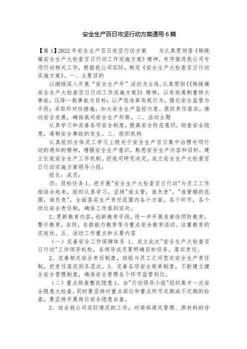 安全生产百日攻坚行动方案通用6篇