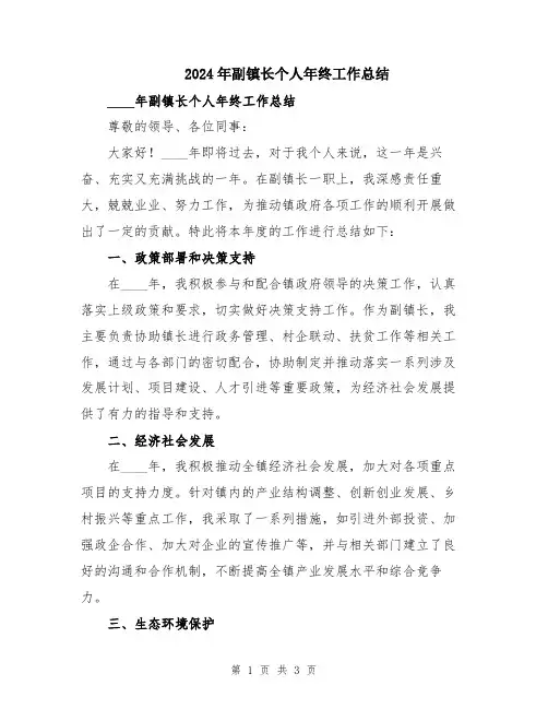 2024年副镇长个人年终工作总结