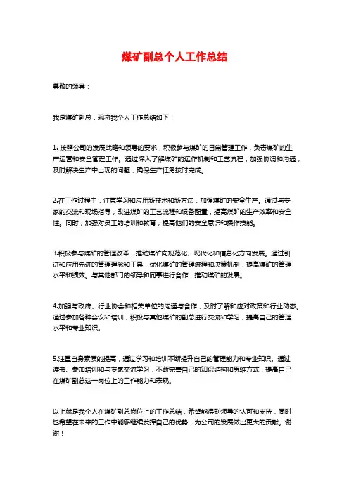 煤矿副总个人工作总结