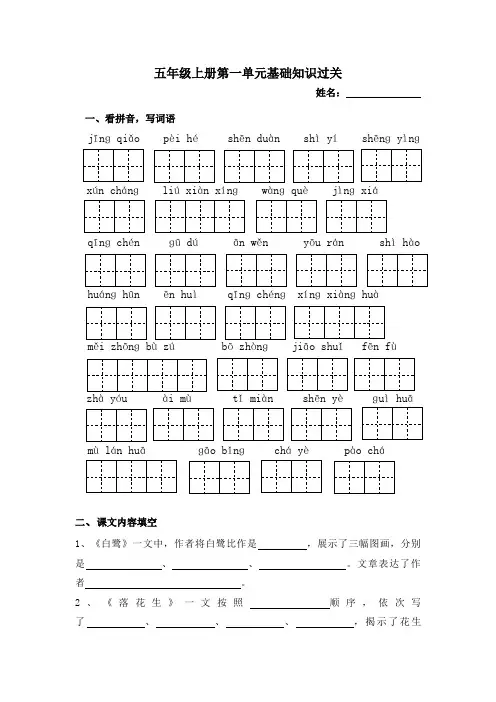 部编版五年级上看拼音写词语(单元+基础知识)