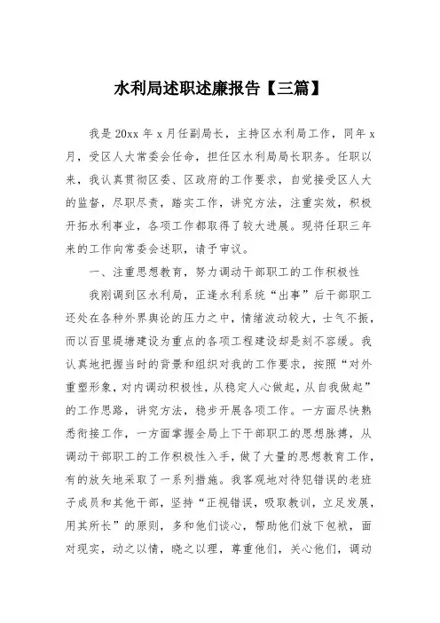 水利局述职述廉报告【三篇】